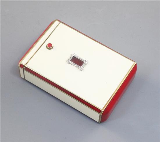 An Art Deco jewelled enamel case, Gorham, dated March 26, 1924, height 3in.